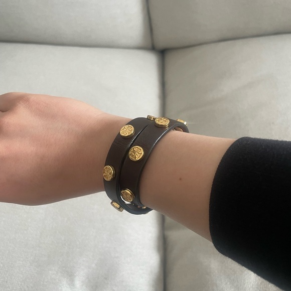 Tory Burch Miller Double Wrap Leather Bracelet – Brown & Gold - Picture 2 of 6